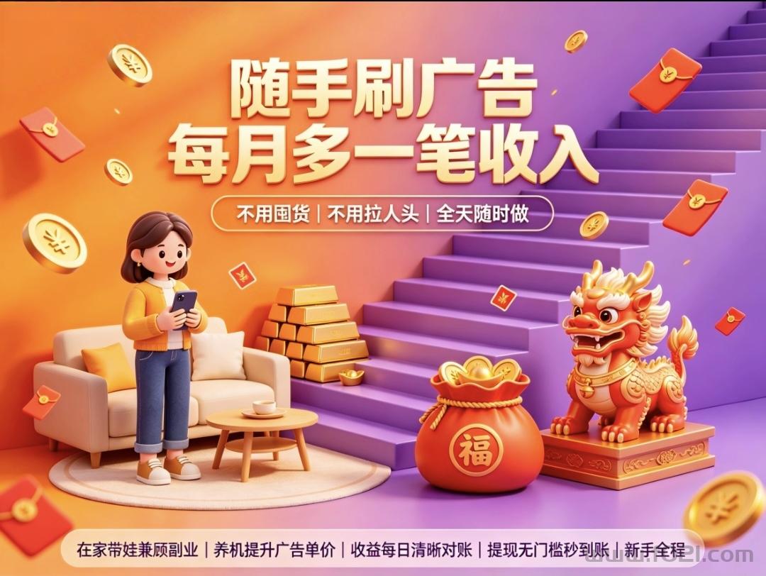首码趣享零门槛副业，看广告就有收益不看经验